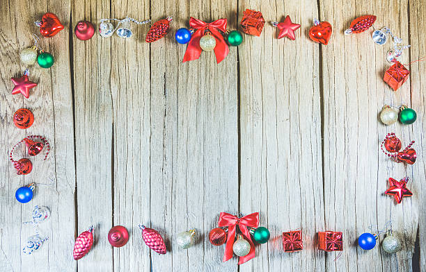 istock wood texture panel  around with christmas ornaments 508140422