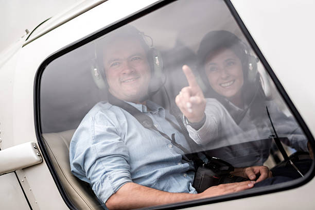 Tourists traveling by helicopter