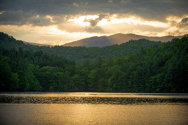 Beautiful Sunset on a Mountain Lake in the Appalachians stock photo