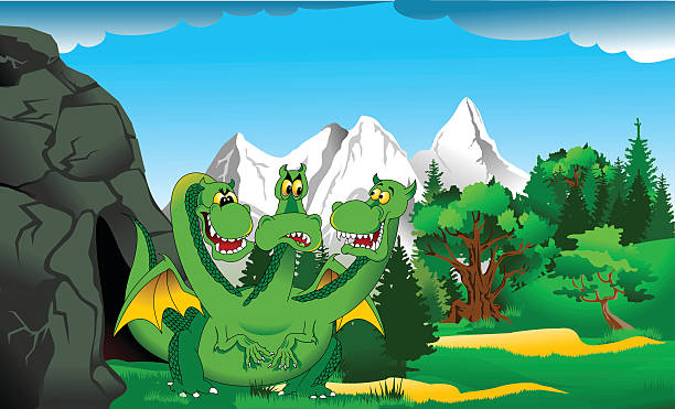 Dragon at the cave vector art illustration