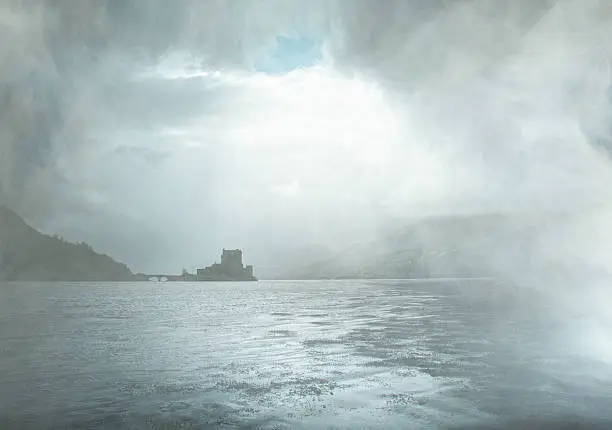 Photo of Eilean Donan castle with fog