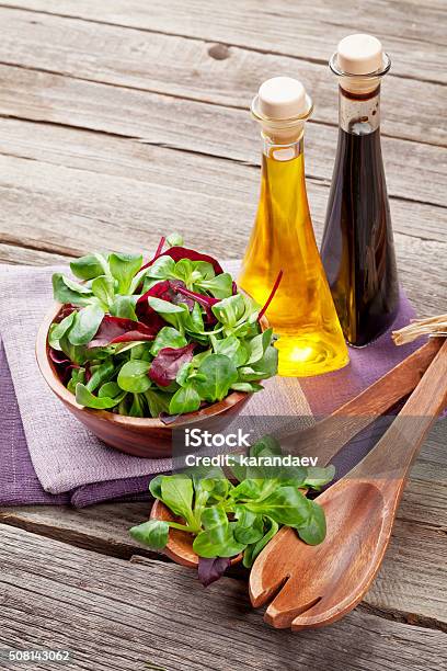 Corn Salad Leaves And Condiments Valerianella Locusta Stock Photo - Download Image Now