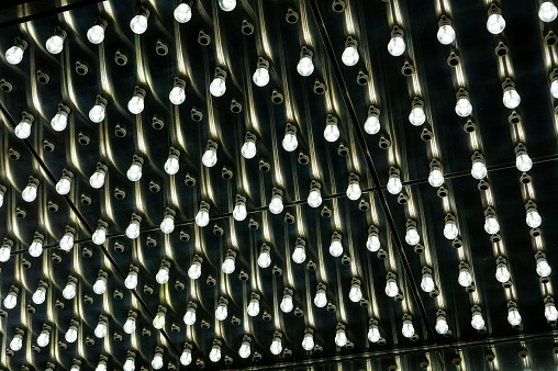 Rows of light bulbs taken at night. Sapporo, Japan
