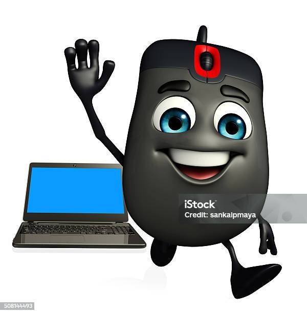 Computer Mouse Character With Laptop Stock Photo - Download Image Now - Activity, Arts Culture and Entertainment, Business