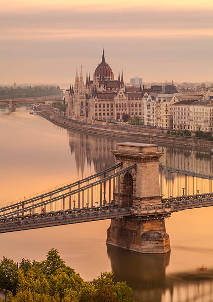 ponte delle catene di budapest - budapest royal palace of buda architectural styles architecture foto e immagini stock