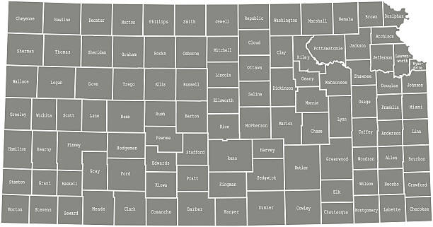 ilustraciones, imágenes clip art, dibujos animados e iconos de stock de mapa del vector de de contorno del condado de kansas - kansas map design state