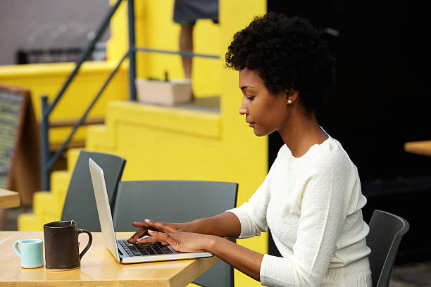 istock Attractive young woman using laptop outside 508153802