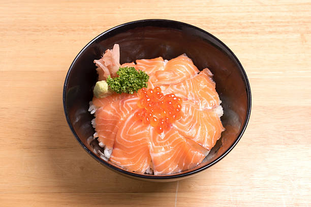 istock salmon ikura don ont the wood table. 508154892