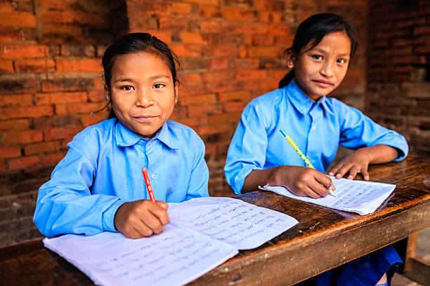 Nepali schoolgirls during the class, Bhaktapur.http://bem.2be.pl/IS/nepal_380.jpg