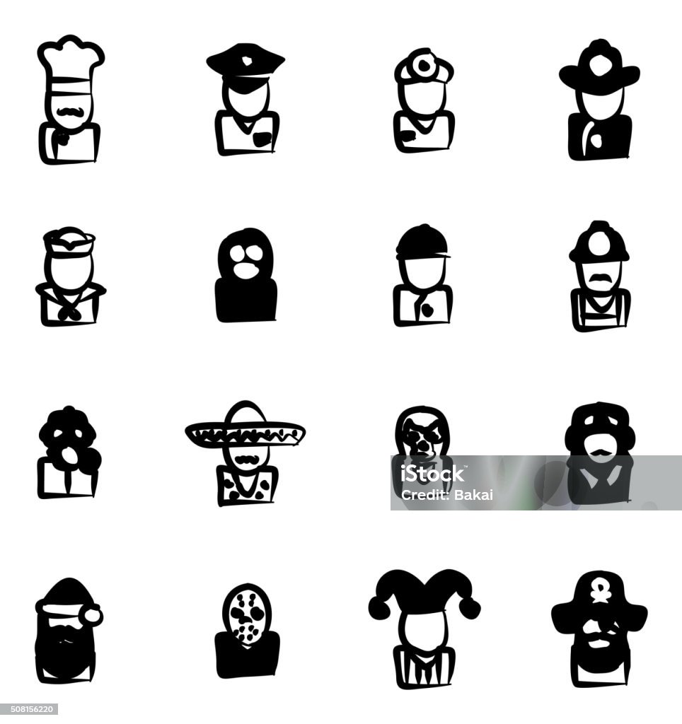 Avatar Icons Set 1 Freehand Fill This image is a illustration and can be scaled to any size without loss of resolution. Icon Symbol stock vector