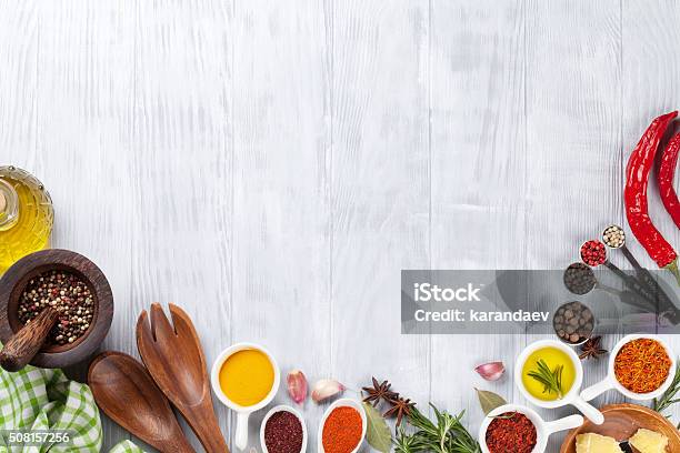 Herbs And Spices Stock Photo - Download Image Now - Backgrounds, Spice, Food