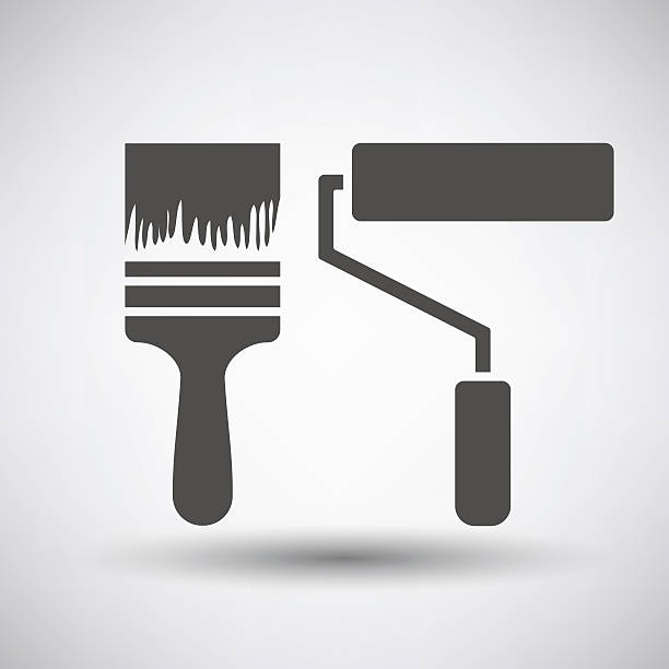Construction paint brushes icon Construction paint brushes icon on gray background with round shadow. Vector illustration. paint icons stock illustrations