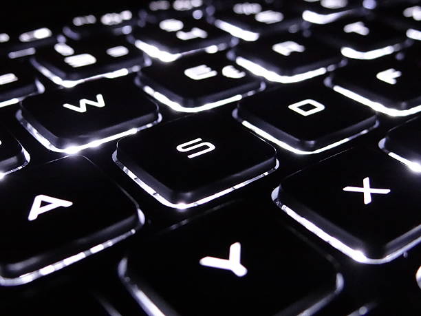 istock W-A-S-D keys on a black keyboard with white backlight 508161398