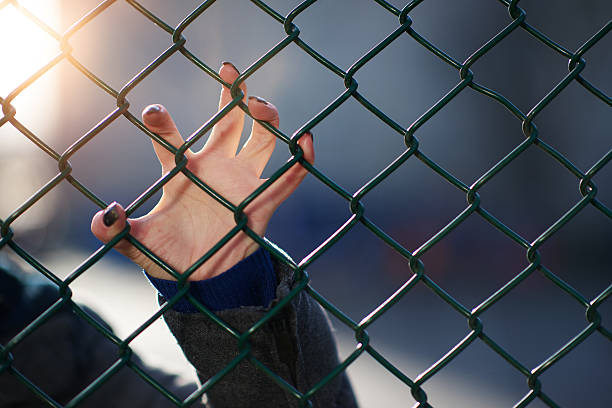 istock woman hand on iron fence 508161638