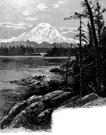 Antique illustration of Mount Tacoma