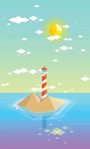 Vector illustration of Lowpoly lighthouse island