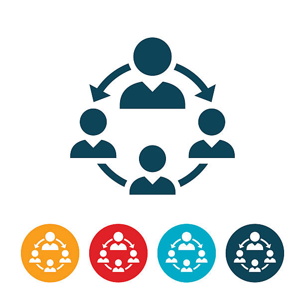 Business Workflow Icon An icon of a business manager with arrows pointing to his/her employees. The icon represents the delegation and workflow process of management in an organization. delegating stock illustrations