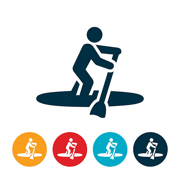 stockillustraties, clipart, cartoons en iconen met paddleboarding icon - peddel