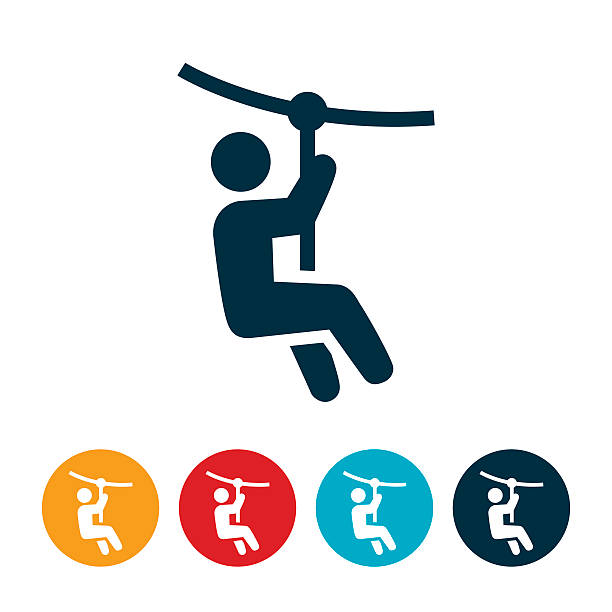 Zip Line Icon An icon of a person riding a zipline. zip line stock illustrations