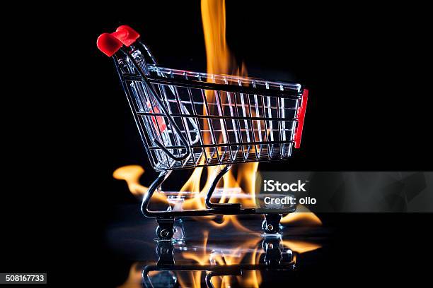 Burning Shopping Cart Stock Photo - Download Image Now - Fire - Natural Phenomenon, Shopping, Black Background