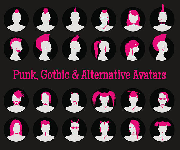Anonymous Goth, Punk and Alternative Avatars Set of anonymous male and female goth, punk and alternative people avatars emo hair guys stock illustrations