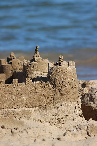 istock Image of sandcastles on beach, sand-castles made on seaside holiday 508169763