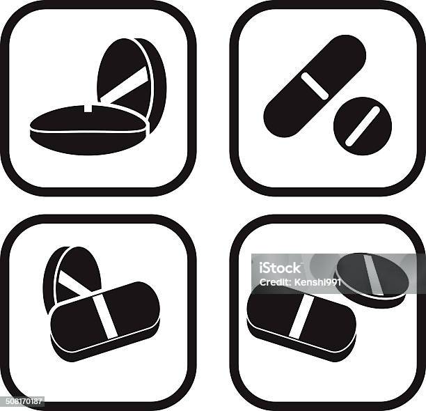 Variations De Quatre Icône De Pilules Vecteurs libres de droits et plus d'images vectorielles de Acide acétylsalicylique - Acide acétylsalicylique, Antibiotique, Bouton poussoir