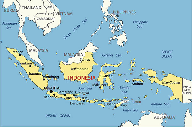 ilustraciones, imágenes clip art, dibujos animados e iconos de stock de república de indonesia-vector map - country geographic area