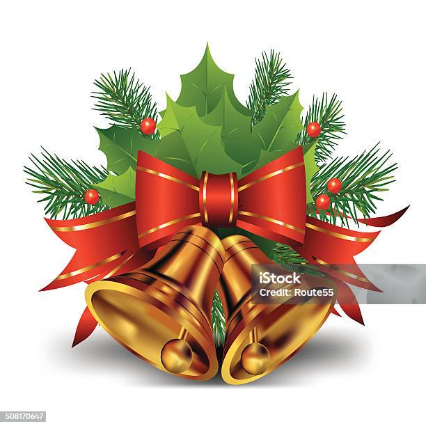 Christmas Material Bell Holly And Ribbon Illustration Stock Illustration -  Download Image Now - iStock
