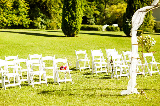 istock Empty Chairs Arranged For Wedding Celebration In Garden 508171681