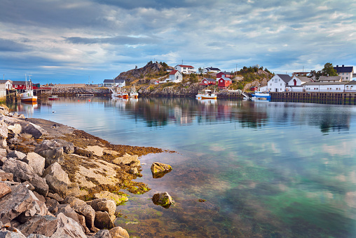 Image of fishing village in Lofoten Islands area in  Norway.