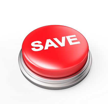 Red Save Button , Isolated on white , 3d render