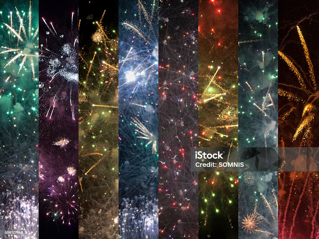 Fireworks 8 in 1 One night's fireworks Celebration Stock Photo