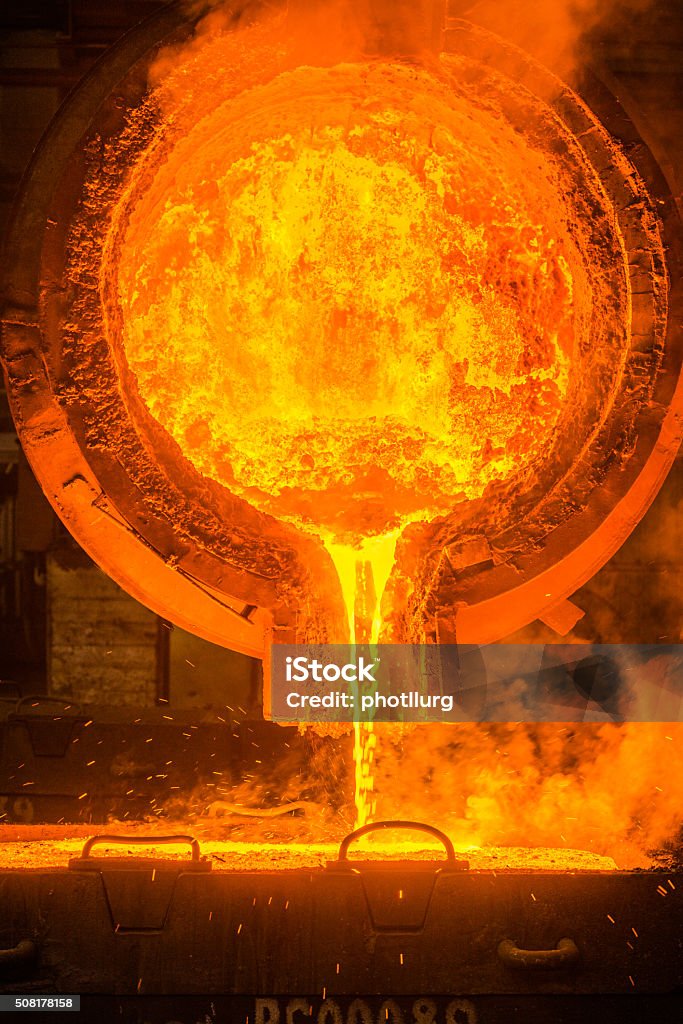steel pouring Hot steel pouring at the steel plant Molten Stock Photo