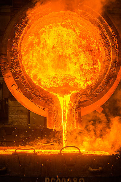 steel pouring Hot steel pouring at the steel plant slag heap stock pictures, royalty-free photos & images