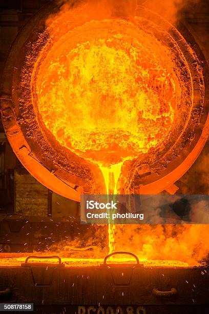 Steel Pouring Stock Photo - Download Image Now - Molten, Steel Mill, Foundry
