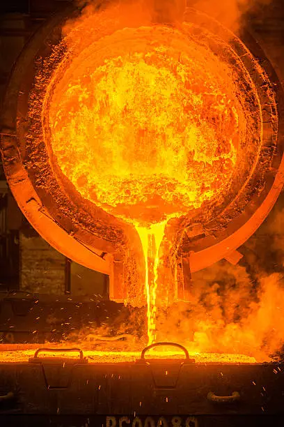 Hot steel pouring at the steel plant