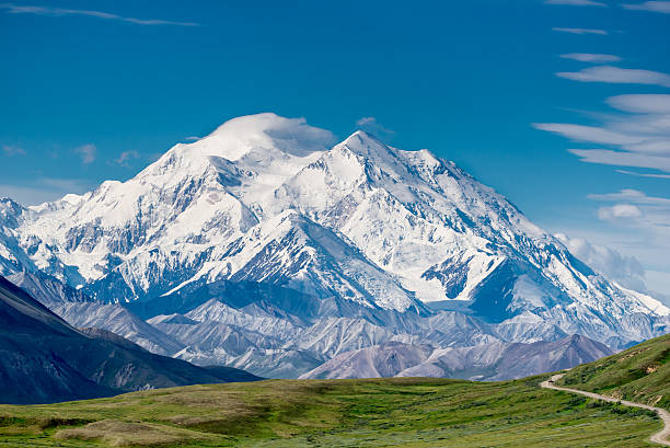 Mount McKinley (Denali) The highest mountain in North America. We are lucky to have a good weather to take pictures (the 30% club, lol). It is taken in Denali National Park and Preserve. denali mountain stock pictures, royalty-free photos & images