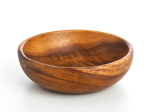 Wooden bowl. Natural wood plate. Isolated on white background