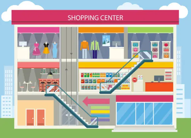 Vector illustration of Shopping Center Buiding Design
