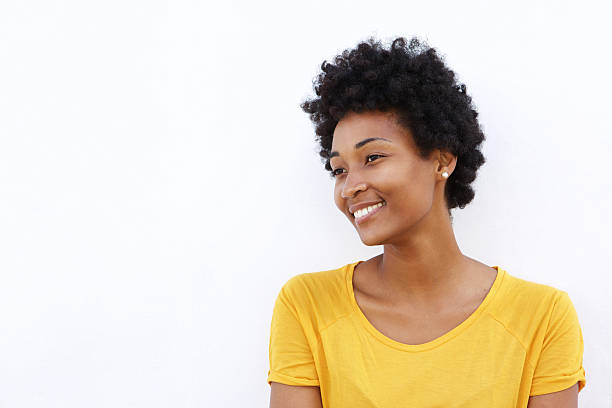 istock Attractive african woman looking at copy space 508181420