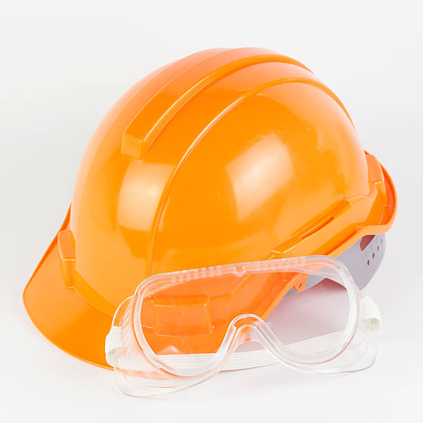 istock Orange Safety helmet and goggles 508182219