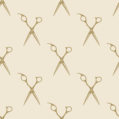 Scissors pattern tile background seamless vintage barber shop symbol emblem label collection set
