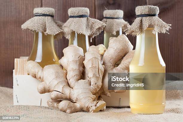 Ginger Syrup Stock Photo - Download Image Now - Alternative Medicine, Backgrounds, Bottle