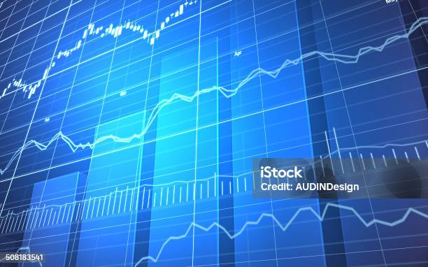 Stock Market Graph And Bar Chart Stock Photo - Download Image Now - Trading Board, Dow Jones Industrial Average, Balance