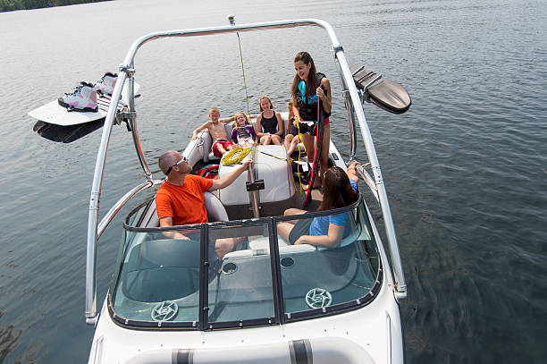 Families sitting on a boat