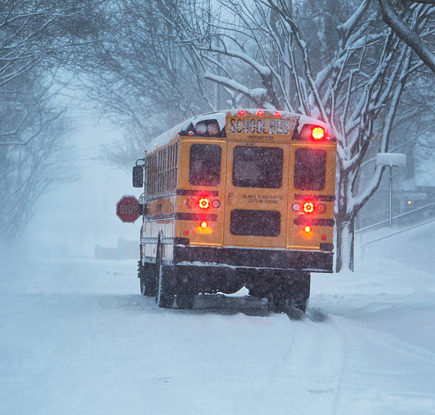 istock School Bus on Snowy Street 508184012