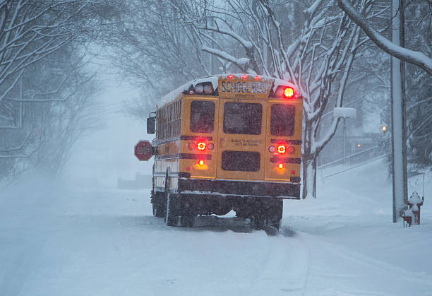 istock School Bus on Snowy Street 508184614