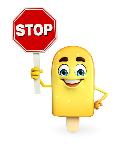 Cartoon Character of Candy with stop sign