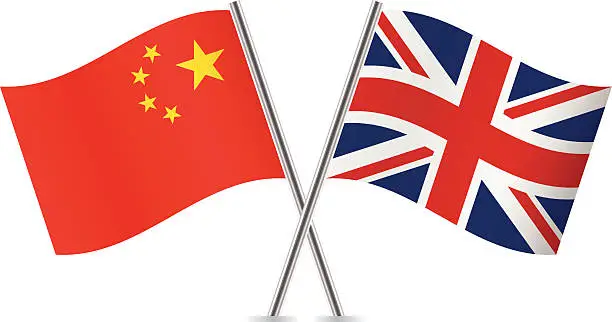 Vector illustration of Chinese and British flags. Vector.